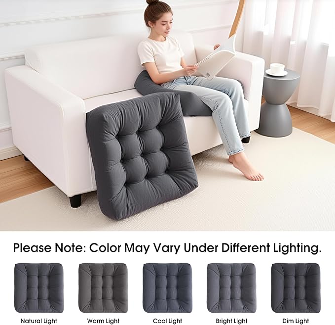Tikuns 2Pcs Floor Pillows for Adults, 22 * 22 Inch Meditation Cushions, Large Square Sitting Cushion Living Room Memory Foam Pillow for Sitting (2, Grey, 22x22x4 Inch)