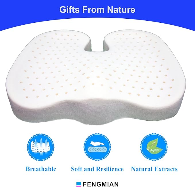Natural Latex Seat Cushion - Soft, Bouncy and Relieves Pressure - Suitable for Office Chair, Home Chair, Car, Gaming, Wheelchair, Meditation, and Yoga