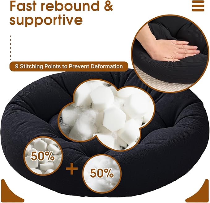 2Pcs Floor Pillows for Adults, 22x22 Inch Meditation Cushions, Large Round Sitting Cushion Living Room Memory Foam Pillow for Sitting (2, Black, 22x22x4 Inch)