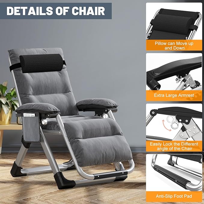 LILYPELLE Comfy Folding Chair, Folding Lounge Chair for Bedroom and Living Room, Reclining Patio Chairs with Removable Cushion for Indoor Outdoor