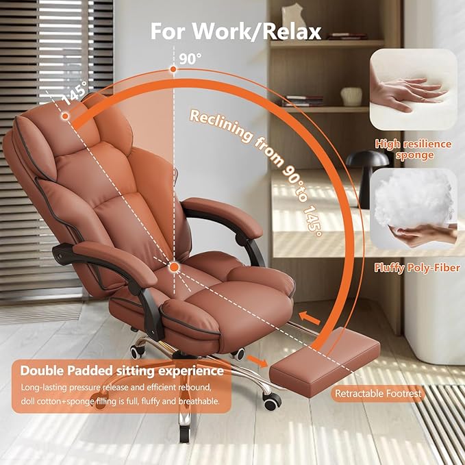 HDHNBA Office Chair High Back Executive Desk Chair Computer Gaming Chair with Foot Rest Swivel Work Chairs Ergonomic Office Chairs, Brown