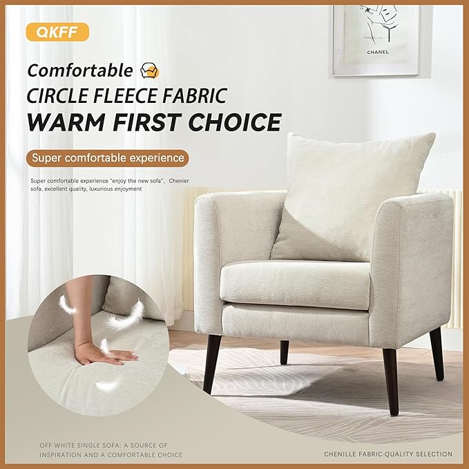 QKFF Barrel Accent Chair Set of 2 with Back Pillow, Large Upholstered Armchair with Solid Wood Legs Modern Reading Chairs for Living Room Bedroom