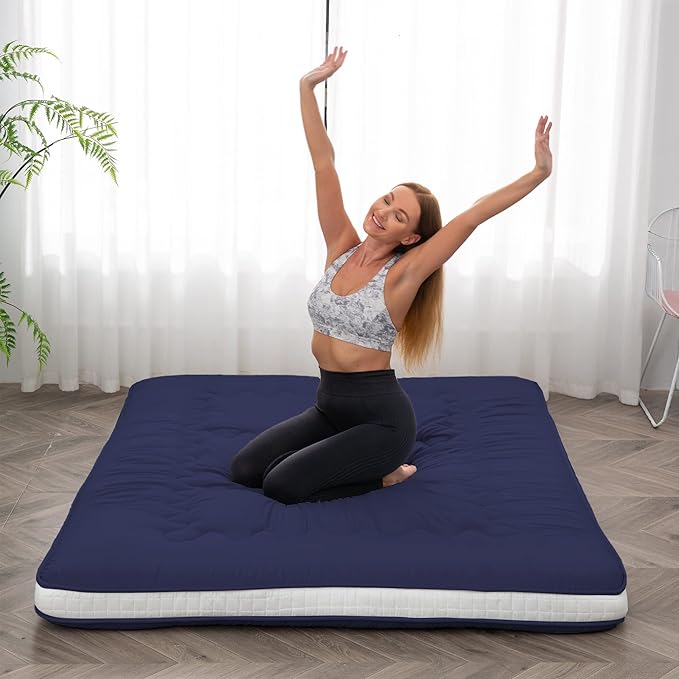 Dr.Futon Japanese Floor Futon Mattress Extra Thick Folding Roll Up Bed Topper Mat for Guest,Lounger and Tavel