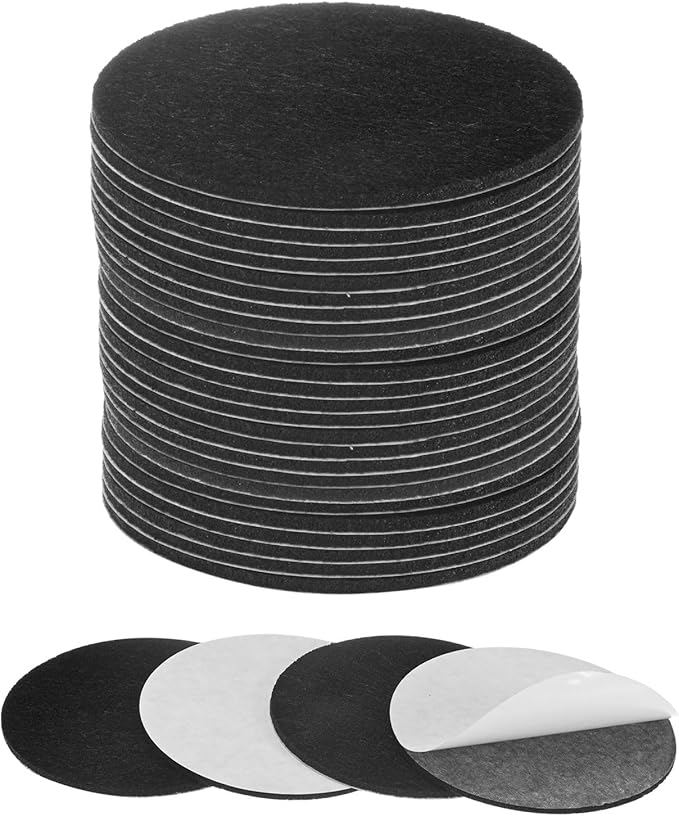 30-Pack Lamp Base Felt, 3 Inch Dia. 2mm Thick Self Adhesive Round Fabric Felt Pads for Lamp/Furniture/DIY, Non-Slip Fiber Backed Patch Circles with Adhesive Backing [Black]