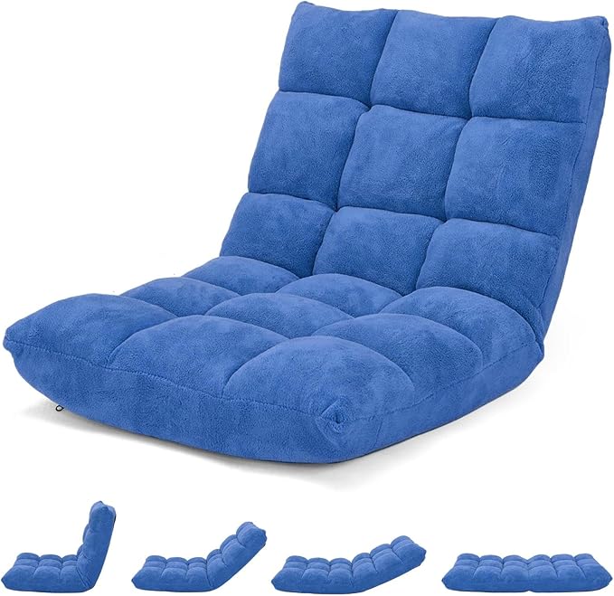 ARLIME Adjustable Floor Chair, 14-Position Lazy Sofa Chair with Back Support & Thick Padding, Portable Foldable Floor Couch for Adults, Kids, Use in Bedroom, Living Room, Home Theater (Blue)
