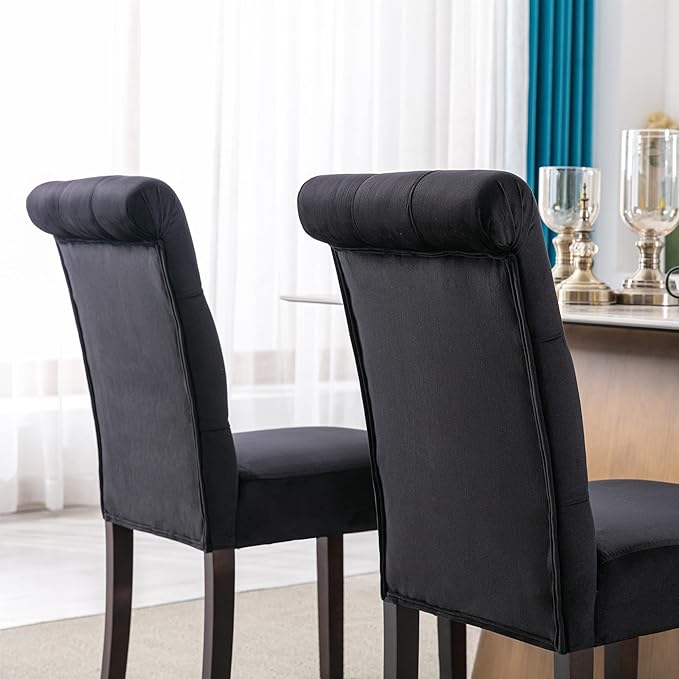 chairus Dining Chairs Set of 6 Mid Century Modern Living Room Chairs with Button Tufted High Back Velvet Armless Chair Comfy Upholstered Side Chairs for Kitchen/Restaurant/Bedroom, Black