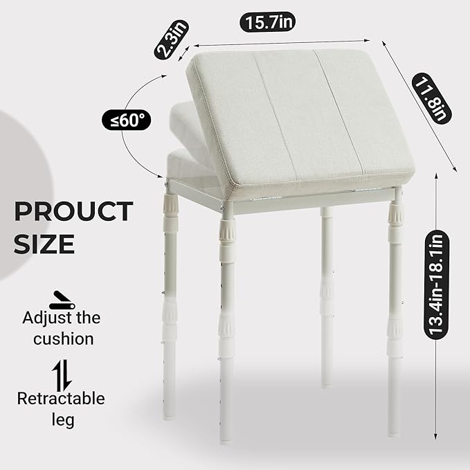 Adjustable Ottoman Pouf, 4 Height Position & 60 Degree Tilt Angle Adjustment Footrest Ottomans Footrest Foot Stools Pouffe Footstool for Under Desk for Living Room Home(Beige)