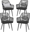 Patiorama Patio Dining Chair Set of 4,Woven Rope Outdoor Dining Chairs w/Steel Frame,All-Weather Twisted Rattan Chairs w/Armrest & Cushion,Outdoor Dining Wicker Chairs for Backyard Garden(Dark Grey)