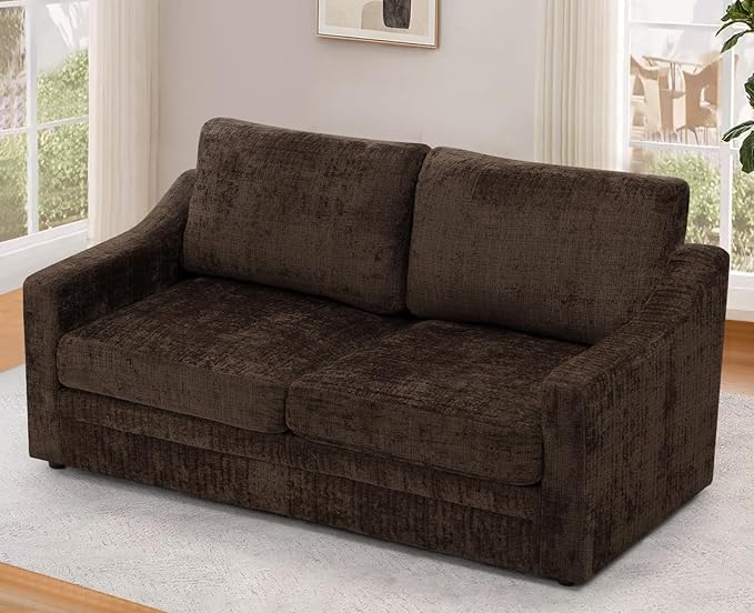 ACMEASE 67 Inches Chenille 2-Seat Sofa w/Comfortable Back Cushions, Modern Love Seat w/Deep Seat Space, Upholstered 2 Seater Couch w/High Resiliency Foam for Living Room, Office, Brown