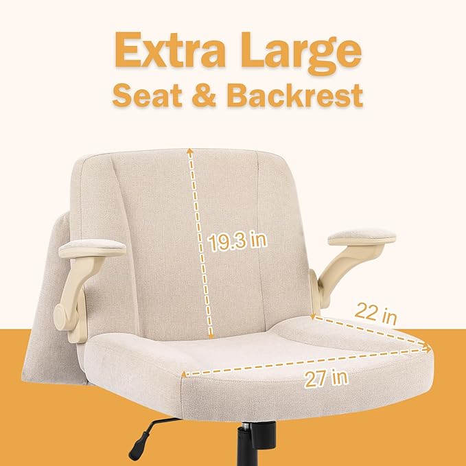 Pipersong Criss Cross Chair with Arms, Plus Size Cross Legged Desk Chair with Flexible Back Cushion, Adjustable Arm Rest, Extra Wide Seat, 350lbs Fabric Home Office Chair with Castors and Bell Glides