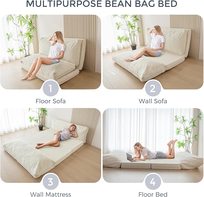 MAXYOYO Folding Sofa Bed, Extra Thick and Long Floor Sofa Convertible Sleeper Chair with Washable Cover, Floor Couch Lounge Bean Bag Bed for Living Room
