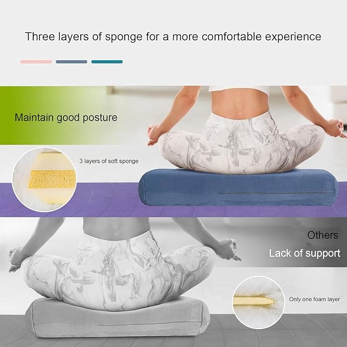 Diydeg Meditation Cushion, Comfortable Floor Pillow with 3 Layer Sponge Core for Yoga and Relaxation, Supportive Back Spine Hip Pad, Washable Suede Cover with Handle (Blue)