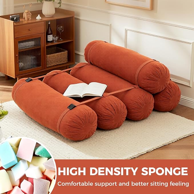 Ekskiei Bean Bag Sofa, Corduroy Sectional with Connecting Straps, Flexible Floor Seating, Soft Foam Filled Lounger, Non-Removable Cover, Reconfigurable Design,Living Room,Bedronm&Offices,Orange