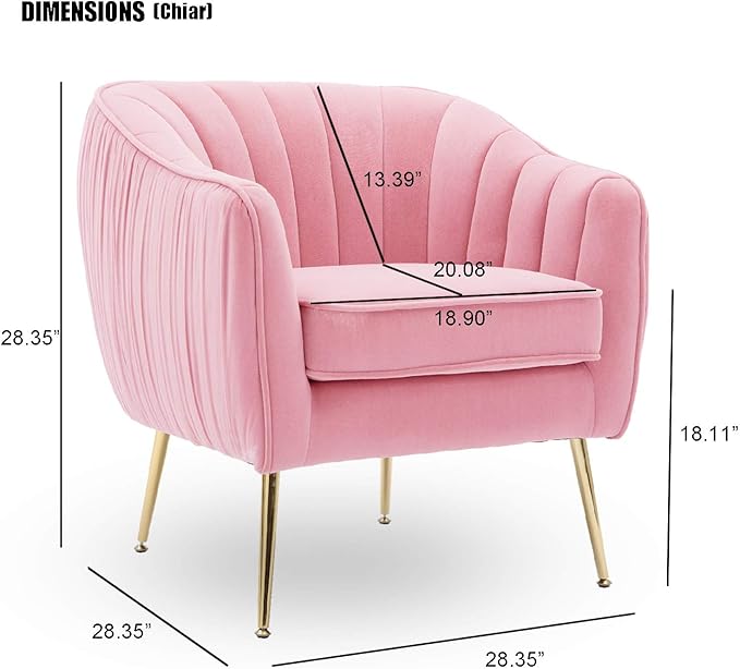 Altrobene Velvet Accent Chair, Modern Barrel Arm Chair for Living Room Bedroom with Gold Finished Legs, Blush Pink
