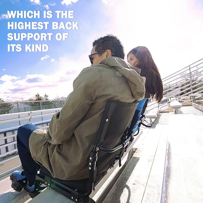 behairity Portable Stadium Seat for Bleachers with Back Support, Wide Padded Bleacher Chair with High Back and Thick Cushion for Adults, Folding Stadium Chair for Football Sports Events (Blue)
