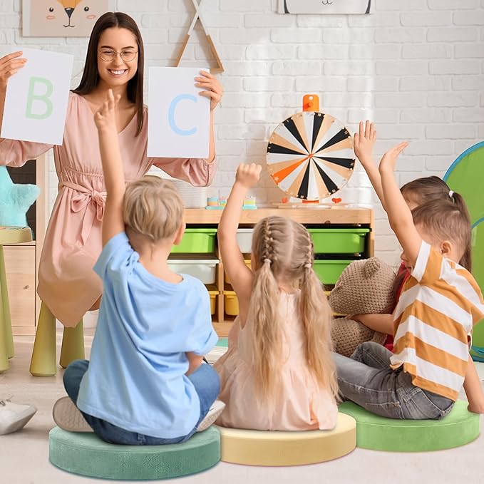 GlikCeil 8 Pcs Round Floor Pillow Cushions for Kids Classroom 15'' Soft Flexible Seating Chair Floor Seats for Reading Corner Playroom - Winter & Spring School Supplies (Forest Friends Series)