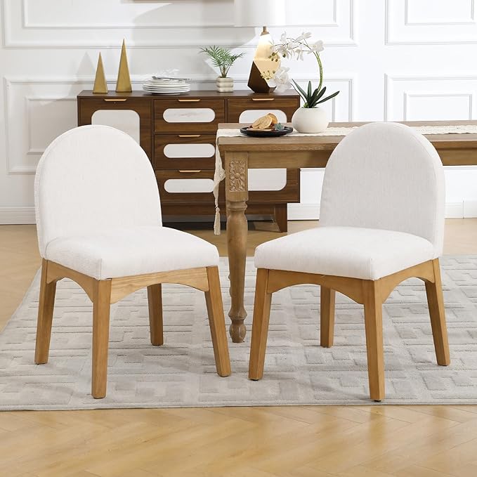 DUOMAY Modern Dining Chairs Set of 4, Mid Century Linen Fabric Upholstered Dining Room Chairs Kitchen Chairs with Solid Rubberwood Legs, Armless Accent Side Chairs, Beige