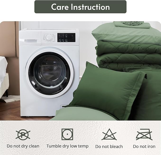 MUXHOMO 7 Pieces California King Comforter Set, Reversible Bed in a Bag Cal King Size, All Season Bedding Set with Comforter, Flat Sheet, Fitted Sheet, Pillowcases & Shams, Dark Green & Light Green