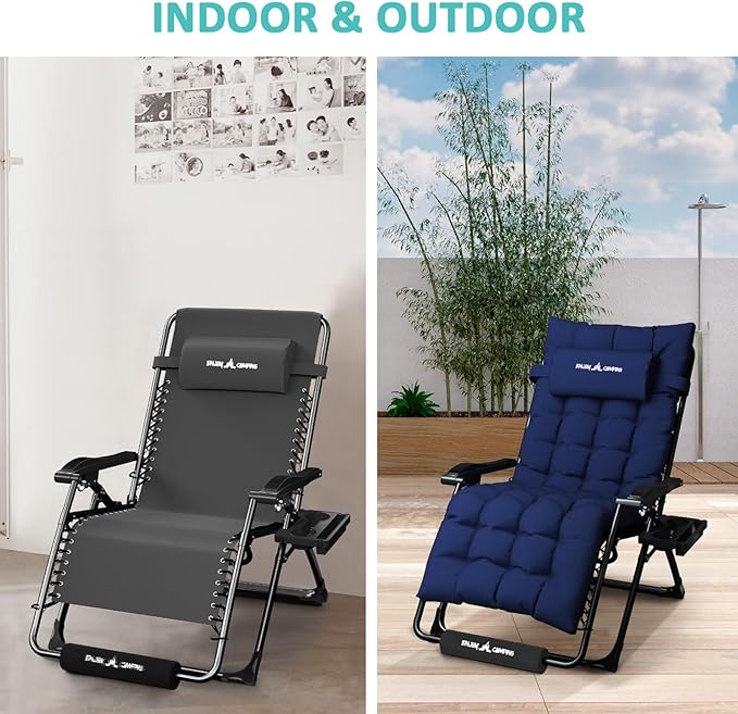 Amopatio Oversized Zero Gravity Chair with Removable Cushion & Tray, XL Patio Folding Reclining Lounge Chair with Footrest & Headrest for Indoor and Outdoor, Support 500lbs
