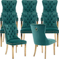 YeahFurn Mid Century Modern Dining Chairs Set of 8, Green Velvet Upholstered Tufted Back, Kitchen & Dining Room Chairs, Gold Metal Legs, Nailhead Trim, Sillas para Comedor (Green, 8 Pcs)