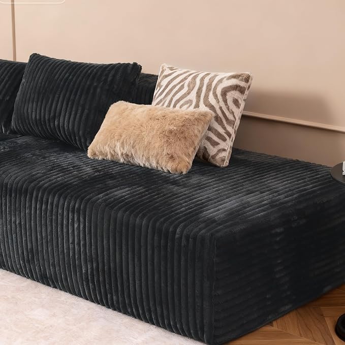 Favoduerme 117” Modular Sectional Cloud Couch with L-Shape Chaise Lounge, Boneless Convertible Sofa for Living Room or Apartment, Plush Corduroy 4-Seater Couch, No Assembly Required, Dark Grey | Pet Friendly, Breathable Fabric
