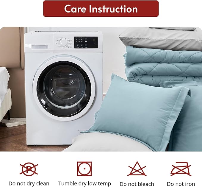 MUXHOMO 7 Pieces California King Comforter Set, Reversible Bed in a Bag Cal King Size, All Season Bedding Set with Comforter, Flat Sheet, Fitted Sheet, Pillowcases & Shams, Greyish Blue & Light Grey