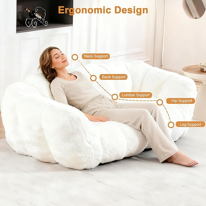 Giant Bean Bag Chair, 2 PCS Bean Bag Chairs for Adults Kids, Oversized Plush Bean Bag Couch with Armrest, Large Chair with Filler, Stuffed Accent Chair Lounge Floor Sofa for Gaming, Reading, Beige