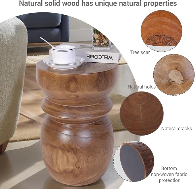 Athaliah Handcrafted Tree Stump Accent Table, Small Solid Paulownia Wood Stool, Side Table & End Table, Rustic Farmhouse Natural Wood Decor for Living Room, Bedroom, Patio, Balcony