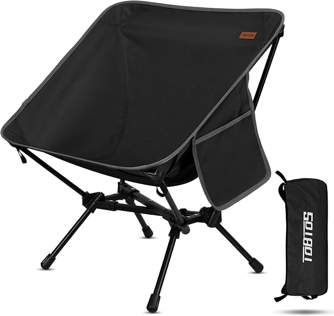 TOBTOS Ultralight Camping Chair, Portable Folding Chair Support 330 lbs, Compact Backpacking Chair with Carry Bag for Hiking Travel (Black)