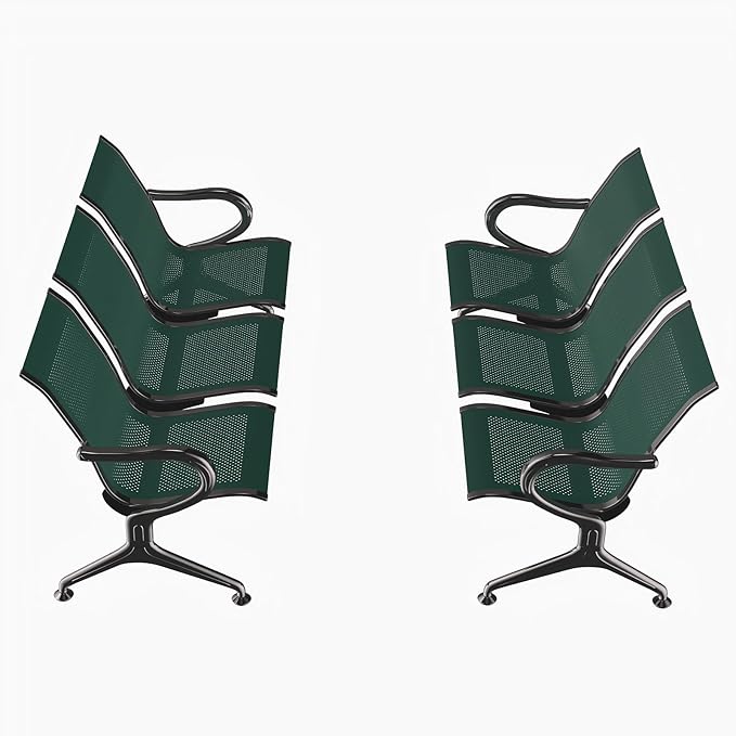 Kinfant 3-Seat Waiting Room Chair - Office Guest Reception Chairs with Ergonomic Backrests, Airport Waiting Bench with Armrests, Metal Waiting Furniture for Hospital, Bank (Dark Green, Set of 2)