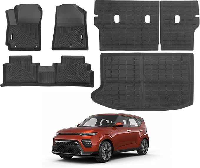 All Weather Floor Mats Fit for Kia Soul 2020-2025(Fit Cargo Floor in Upper Position) Floor Mats & Trunk Mat & Backrest Mat Replacement for Kia Soul Accessories Anti-Slip Floor Liner
