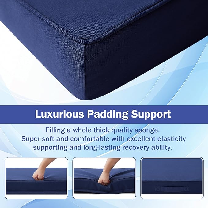 Patio Chair Cushions, 18.5" x 16" x 3" Outdoor Chair Cushions Set of 4, Waterproof Outdoor Cushions for Patio Furniture, Outdoors Seat Cushions Set of 4 with Handle and Ties, Navy Blue