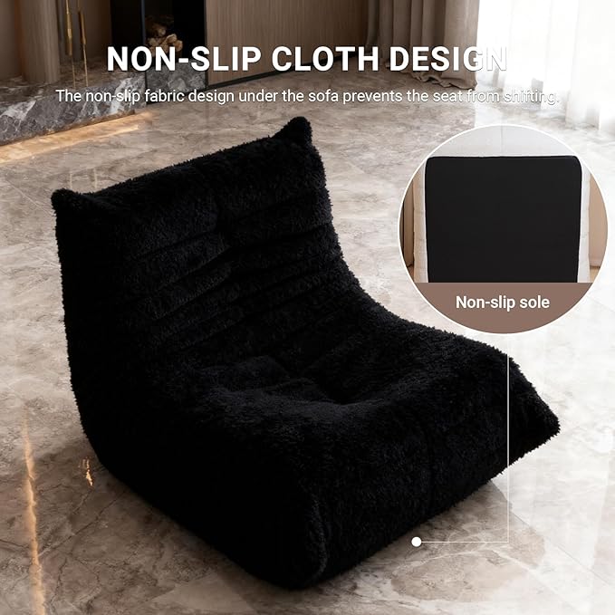 Large Bean Bag Chairs for Adults, Fireside Chair for Living Room with Memory Foam Filled, Accent Sofa Lounge Lazy Floor Sofa for Gaming Reading Relaxing Bedroom, No Assembly Required Black