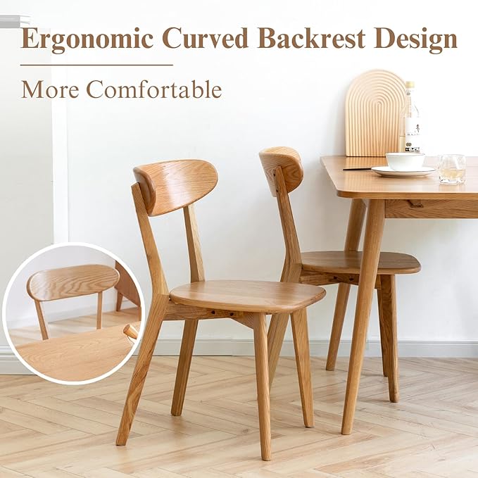 Hymus 100% Solid Oak Wood Dining Room Chairs - Practical Kitchen Chairs for Dining Room, Kitchen, Living Room (4, Natural)