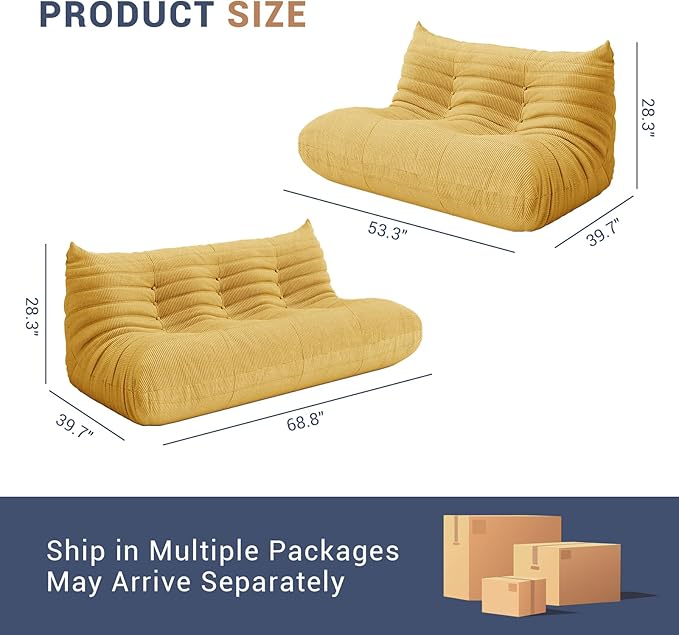Fireside Chair Corner Bean Bag Chair for Adults, Modern Corduroy Fabric Caterpillar Sofa Couch, Lazy Floor Sofa Armless Foam Couch Lounger Tatami Recliner for Living Room Bedroom Dorm Office