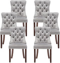 Kiztir Velvet Dining Chairs Set of 6, Upholstered Dining Room Chairs with Ring Pull Trim and Button Back, Luxury Tufted Dining Chairs for Living Room, Bedroom, Kitchen (Light Grey)
