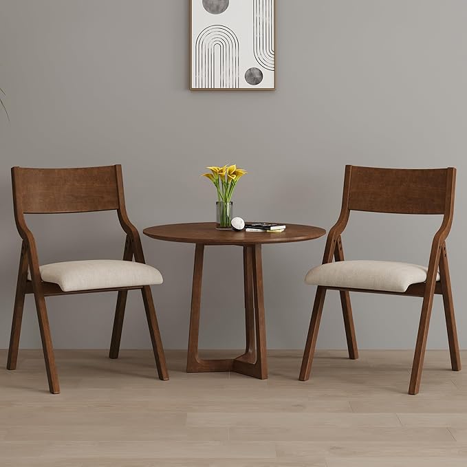 Ball & Cast Padded Folding Chairs 2 Pack,Solid Wood Frame,18" Seat Height,Space Saving,Easy to CarrySuitable for Dining Room, Bedroom and Outdoor