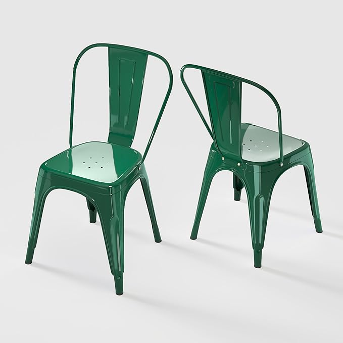 Metal Dining Chairs Set of 2,Stackable Tolix Chair Indoor/Outdoor for Kitchen,Cafe,Restaurant,Bistro & Patio Multiple Colors(Green)