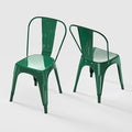 Metal Dining Chairs Set of 2,Stackable Tolix Chair Indoor/Outdoor for Kitchen,Cafe,Restaurant,Bistro & Patio Multiple Colors(Green)