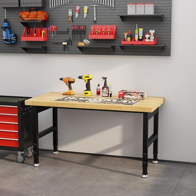 48" Heavy Duty Work Bench, Adjustable Height Workbench, 2000 LBS Load Capacity Work Table for Garage, Workshop, Office, Home