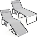 Goplus Chaise Lounge Chair Outdoor, Extra Large Folding 5-Postion Beach Lounger with Detachable Pillow, Side Pocket, Sunbathing Lounge Chair, Adjustable Tanning Chair for Patio Lawn Pool Yard