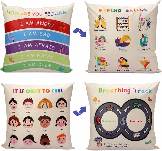 B BBPM Classroom Decor Throw Pillow Covers Set of 2 - Calming Corner School Counselor Office Mental Health Decor Calm Down Corner Supplies Cozy Corner Feelings Pillow Therapy Office Decor 18x18 Cream