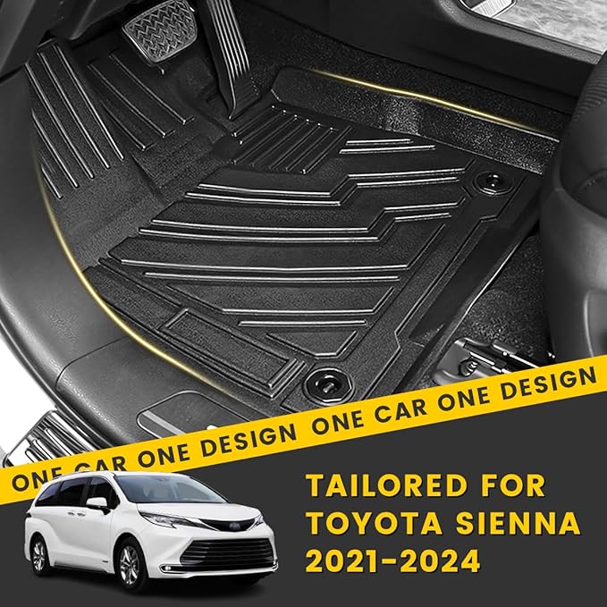 Compatible for 2021-2025 Toyota Sienna Floor mats Full Set All Weather car mats for 2021 2022 2023 2024 2025 Toyota Sienna Accessories (Only Fit 7 Seater with Spare Tire)