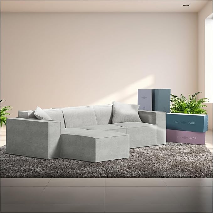 ROVE LAB M1 Modular Sectional Sofa with Ottoman, Sofa in a Box, Pet Friendly Modular Couch, Spill-Resistant,Sustainable, Stylish, Modern Sectional Couch for Living Room with SmartFoam Comfort