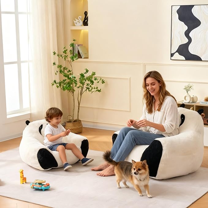 Bean Bag Chair for Kids,Comfy Reading Nook Chairs for Bedroom,Animal Floor Chairs, Faux Fur Panda Bear Shaped Beanbag Chairs for Children,Teen Fun Plus Bean Bag Couch for Bedroom,Living Room