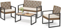 Sophia & William 4 Pieces Patio Conversation Set, Wicker Outdoor Furniture Set for 4, All Weather Outdoor Seating Set, Rattan Loveseat & Single Chairs with Cushions & Acacia Wood Coffee Table
