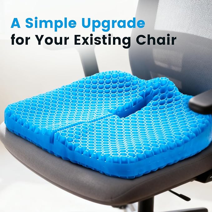 Anzeng Gel Seat Cushion for Long Sitting, Gel Cushion for Pressure Relief, Soft & Breathable, Chair Cushion for Office Chair, Car, Wheelchair, Seat Cushion with Non-Slip Black Cover