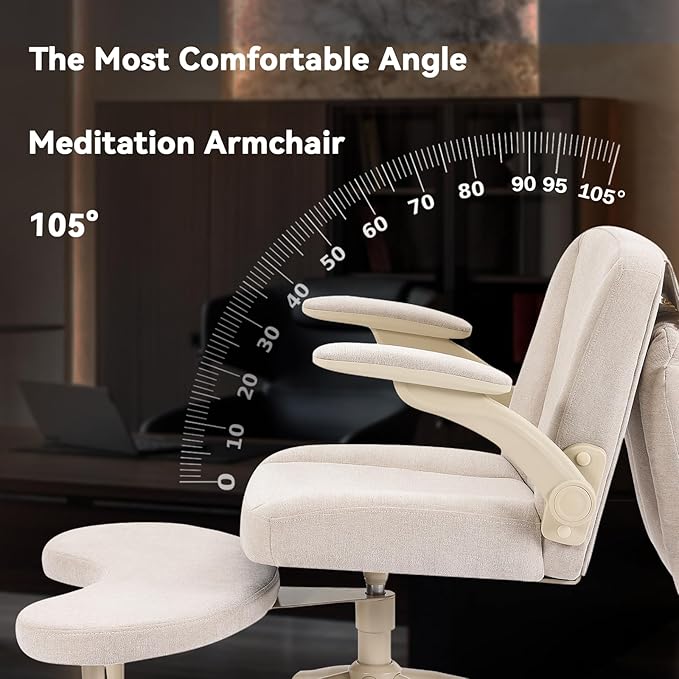 Pipersong Meditation Cross Legged Armchair, ADHD Chair with Adjustable Armrests, Criss Cross Desk Chair with Flexible Back Cushion, Swivel Footrest, Arm Support and Wheels for Home Office, Cocoa