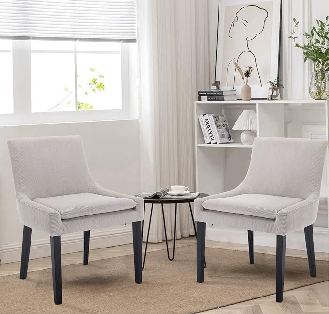 Modern Dining Chairs Set of 4, Upholstered Corduroy Dining Room Chairs with Wood Legs, Mid-Back Padded Kitchen Side Chairs for Dining Room, Beige