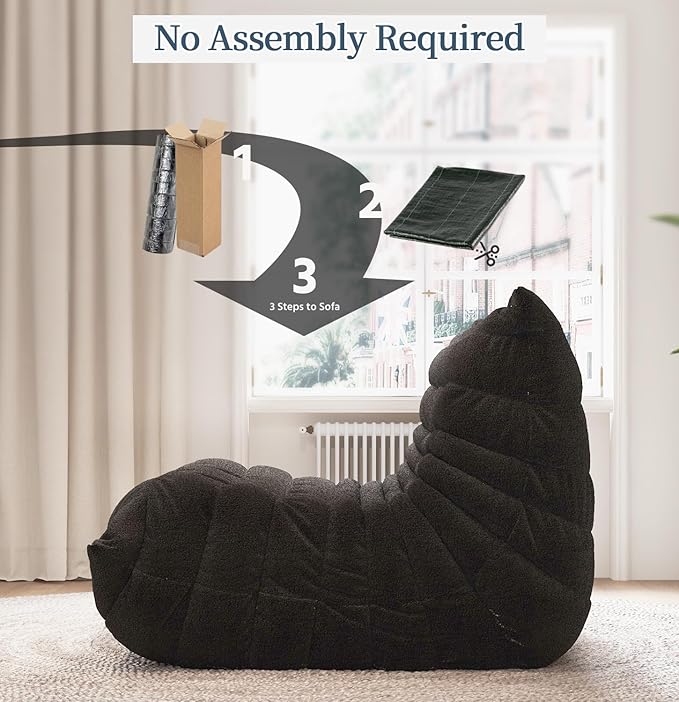 Selyteramy Bean Bag Chairs for Adults, Giant Bean Bag Chair Sofa with Memory Foam, Comfy Beanbag Loveseat Lazy Sofa for Living Room, Bedroom, Apartment, Black